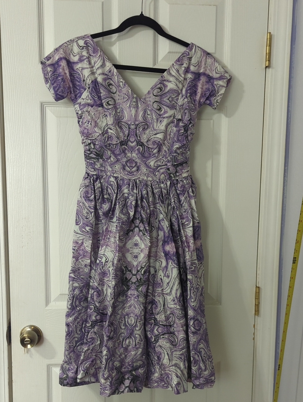Lavender Marble-Print V-Neck Midi Dress